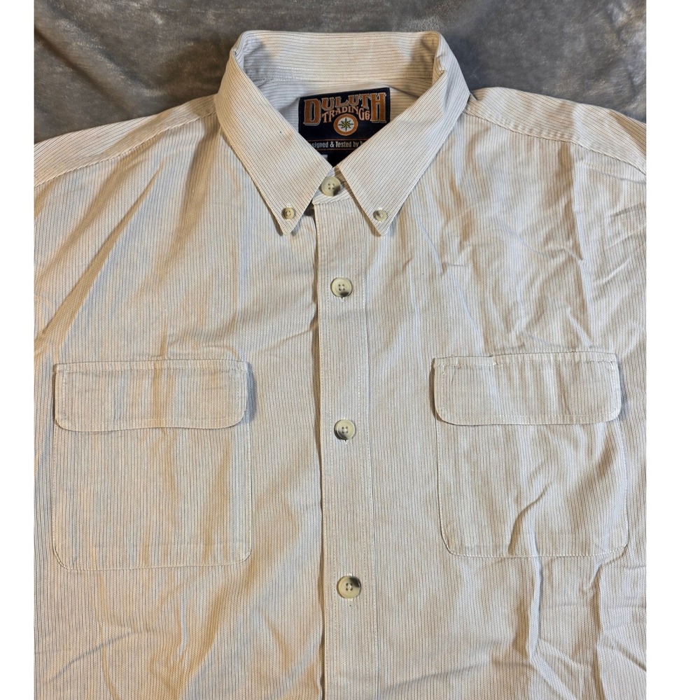 Duluth Trading Co Button Shirt Mens XL Striped Twill Cotton Gusseted Underarm
